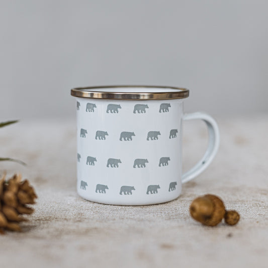 Burton's Stroll | Petite Enamel Camper Mug | White and Grey