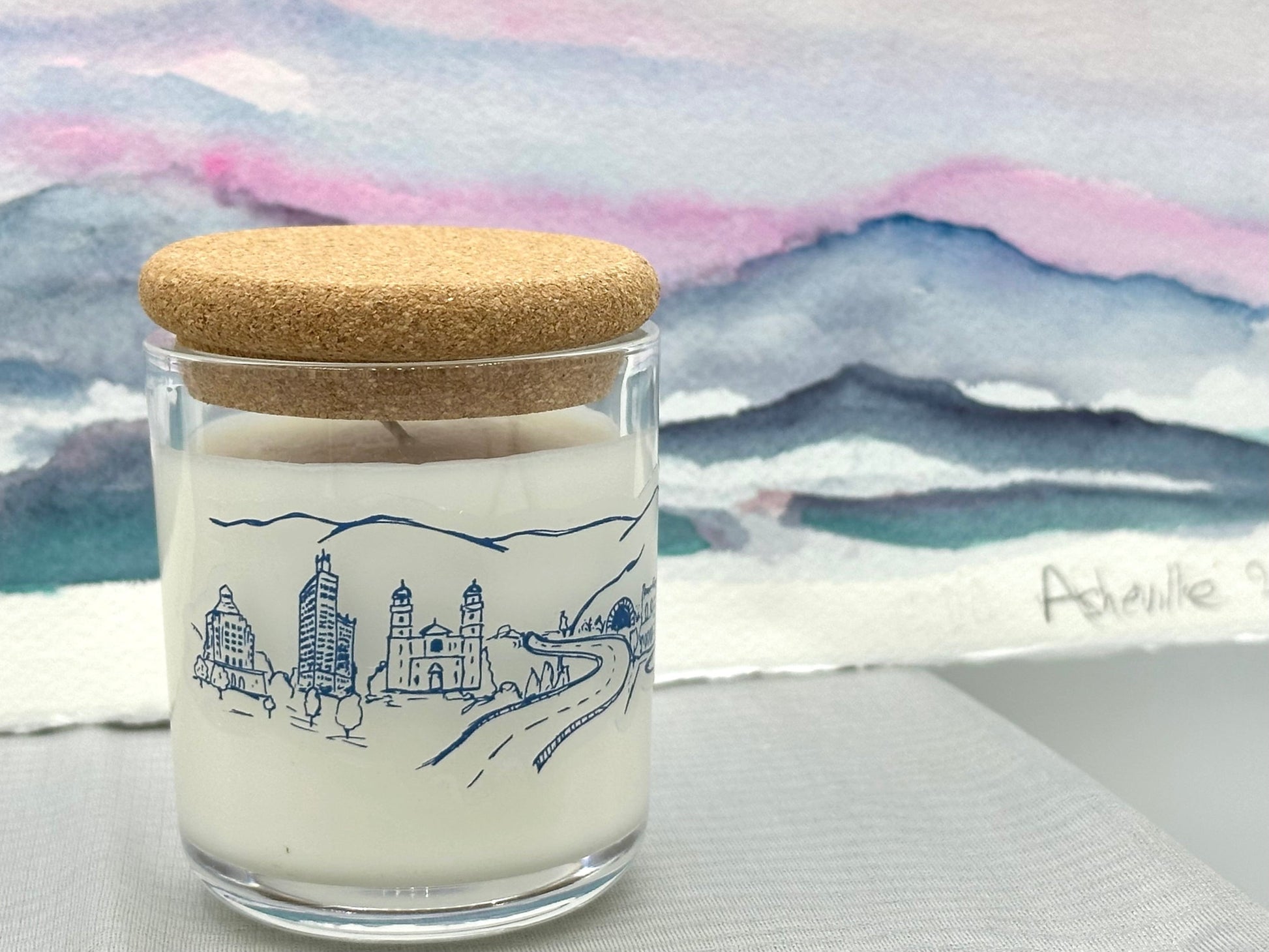 Asheville Cityscape Icons Lavender Candle 