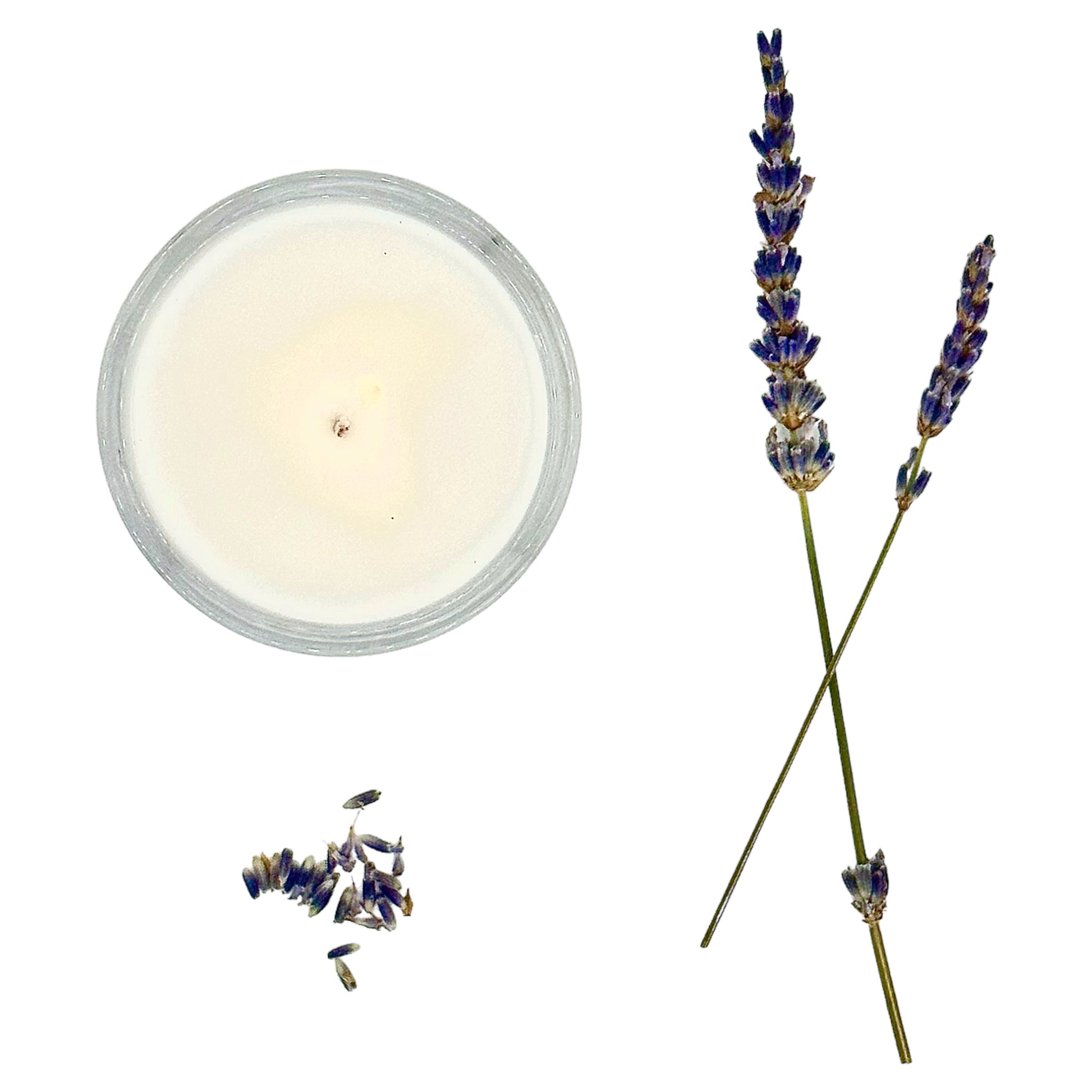 Top view of candle vessel and lavender 