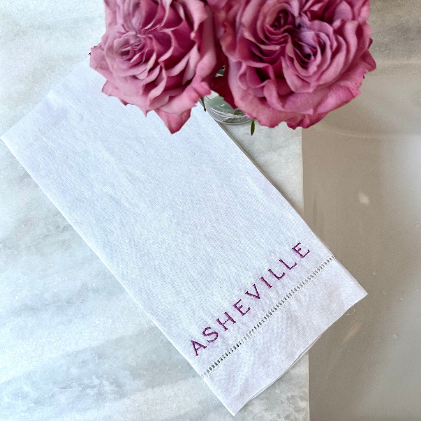 NEW! ASHEVILLE Signature Linen Hand Towel | Rhododendron Pink