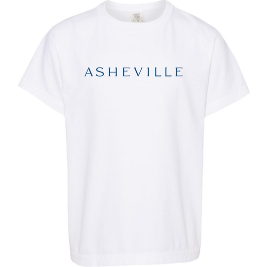 ASHEVILLE Kids Cityscape T-Shirt White & Parkway Blue - The ASHEVILLE Co. TM