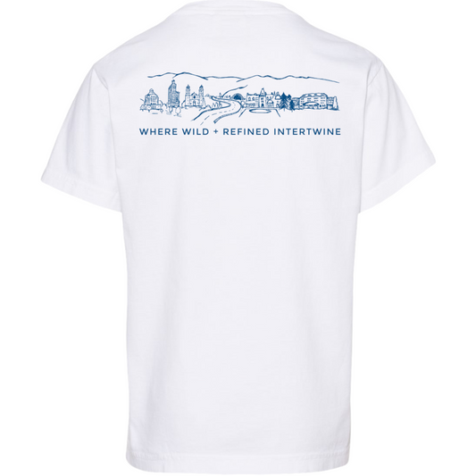 ASHEVILLE Kids Cityscape T-Shirt White & Parkway Blue - The ASHEVILLE Co. TM