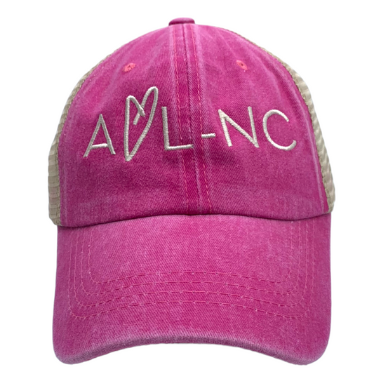 AVL NC Wild at Heart Vintage-style Trucker Baseball Hat in Rhododendron Pink - The ASHEVILLE Co. TM