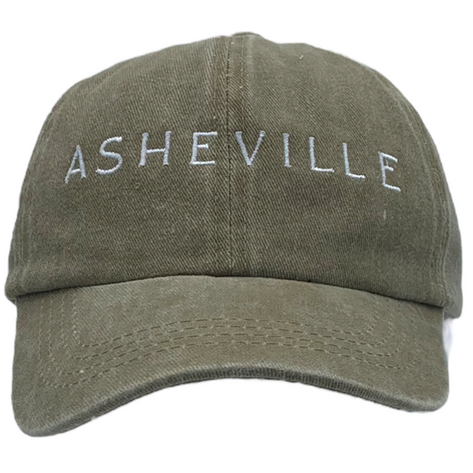 Youth ASHEVILLE Unstructured Dad Baseball Hat in Olive Green - The ASHEVILLE Co. TM