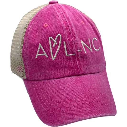 AVL NC Wild at Heart Vintage-style Trucker Baseball Hat in Rhododendron Pink - The ASHEVILLE Co. TM