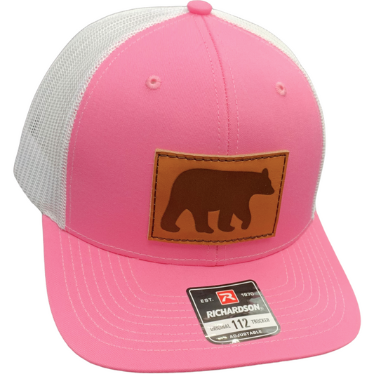 Burton Leather Patch Trucker Baseball Hat Hot Pink and White - The ASHEVILLE Co. TM