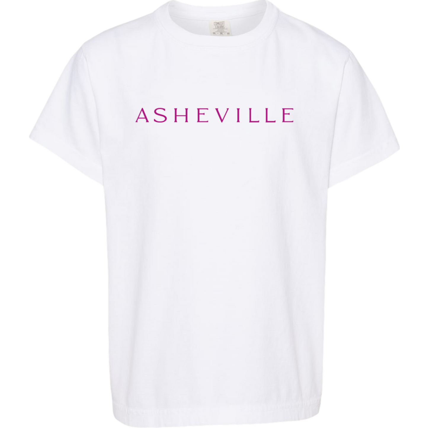 ASHEVILLE Kids Cityscape T-Shirt White & Rhododendron Pink - The ASHEVILLE Co. TM