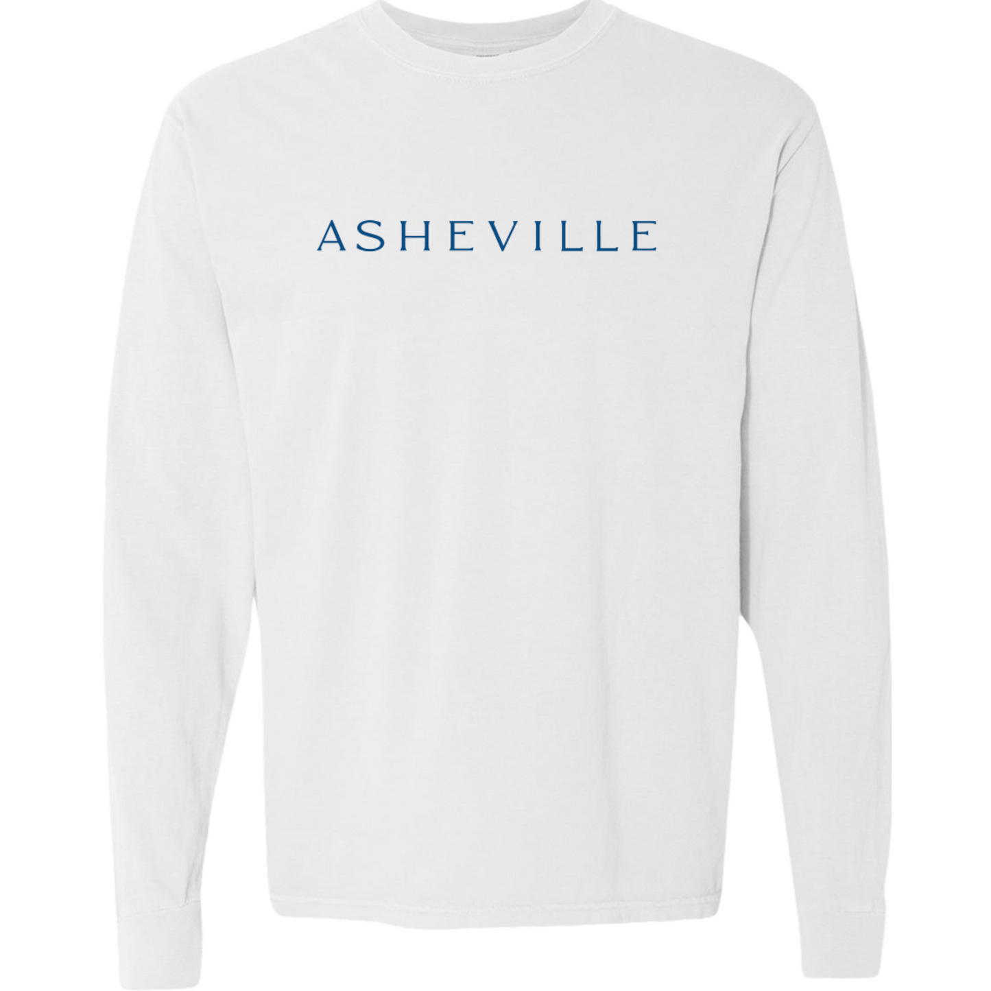 ASHEVILLE Cityscape Long Sleeved T-Shirt in White & Parkway Blue - The ASHEVILLE Co. TM