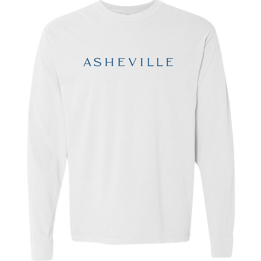 ASHEVILLE Cityscape Long Sleeved T-Shirt in White & Parkway Blue - The ASHEVILLE Co. TM
