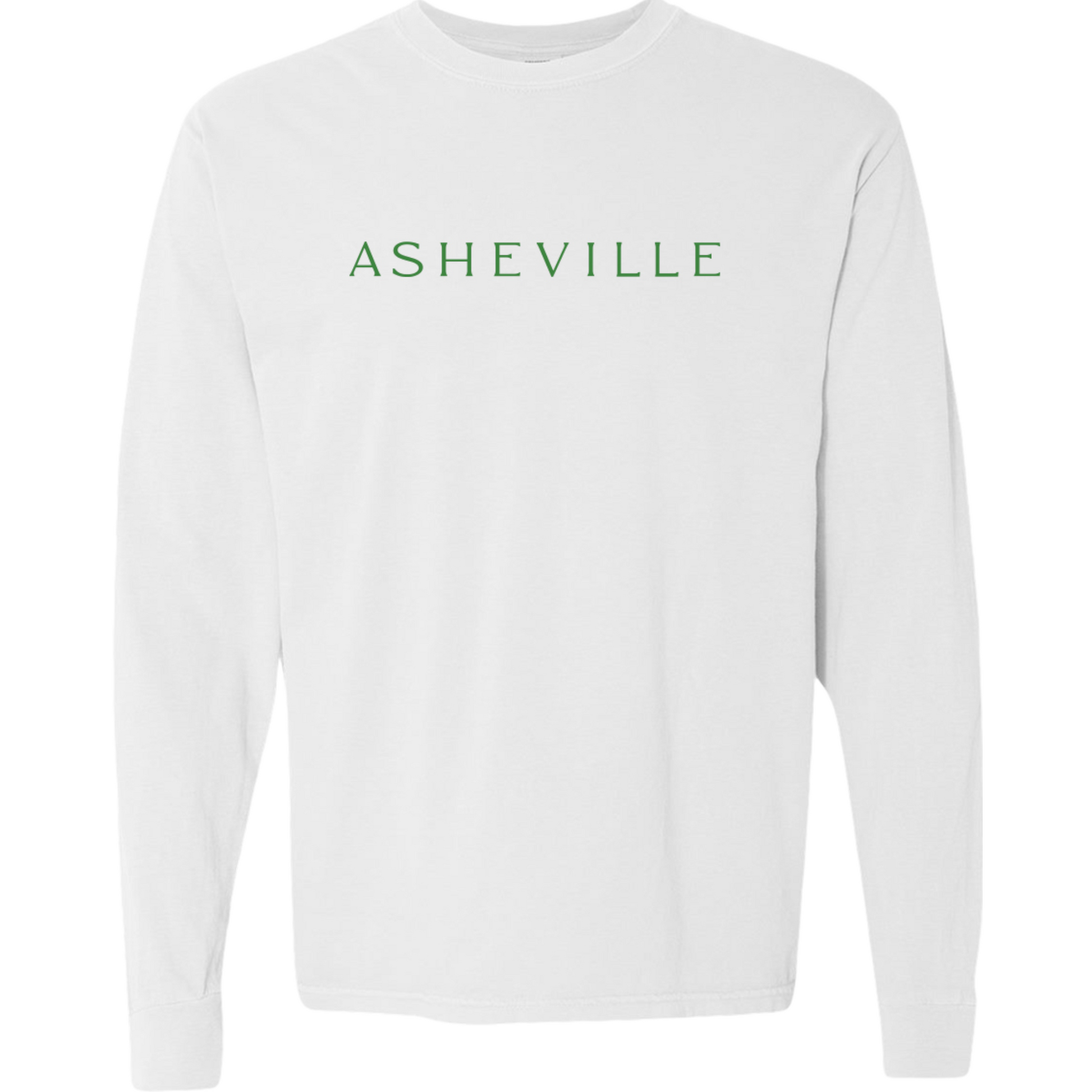 ASHEVILLE Cityscape Long Sleeved T-Shirt in White & Pisgah Green - The ASHEVILLE Co. TM