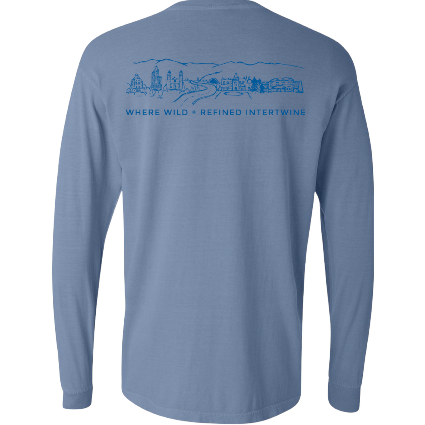 ASHEVILLE Cityscape Long Sleeved T-Shirt in Blue Jean & Parkway Blue - The ASHEVILLE Co. TM