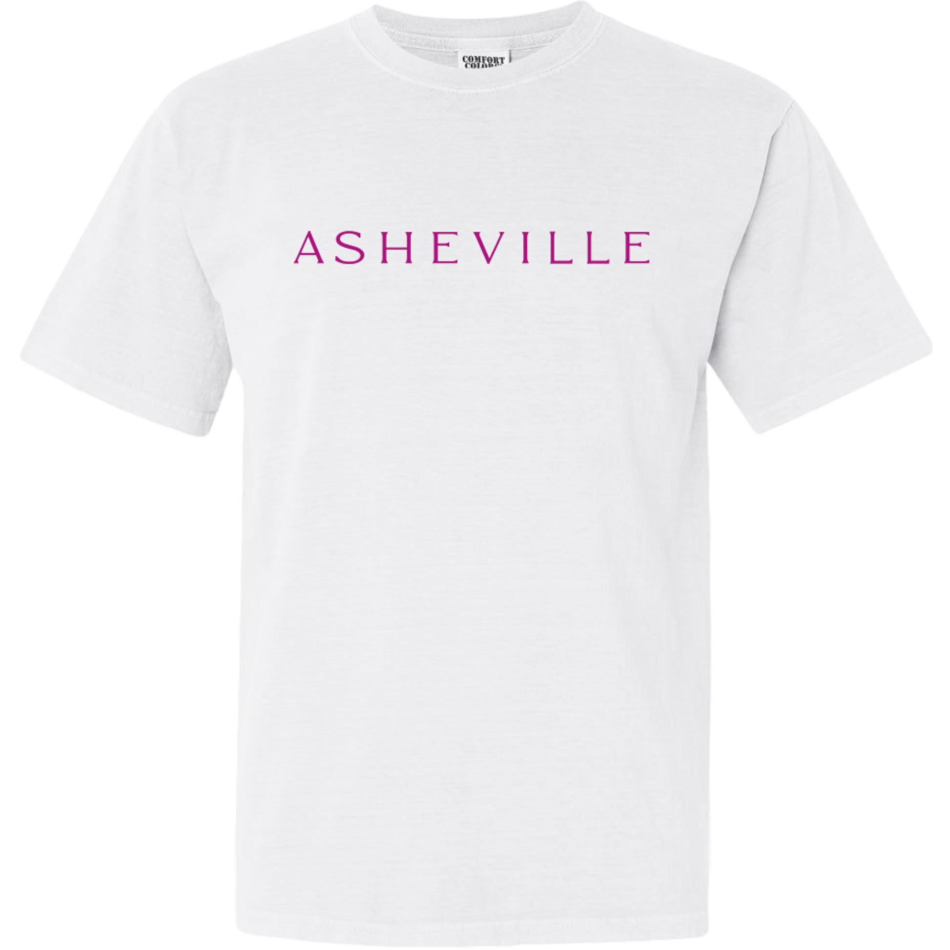 ASHEVILLE Cityscape T-Shirt White & Rhododendron Pink - The ASHEVILLE Co. TM