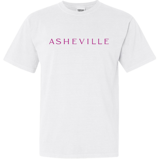ASHEVILLE Cityscape T-Shirt White & Rhododendron Pink - The ASHEVILLE Co. TM