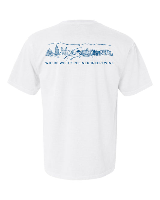 ASHEVILLE Cityscape T-Shirt in White & Parkway Blue - The ASHEVILLE Co. TM
